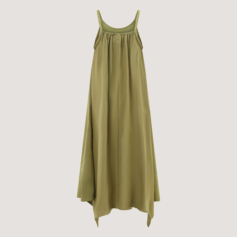 Green Linen Hanky Hem Maxi Dress