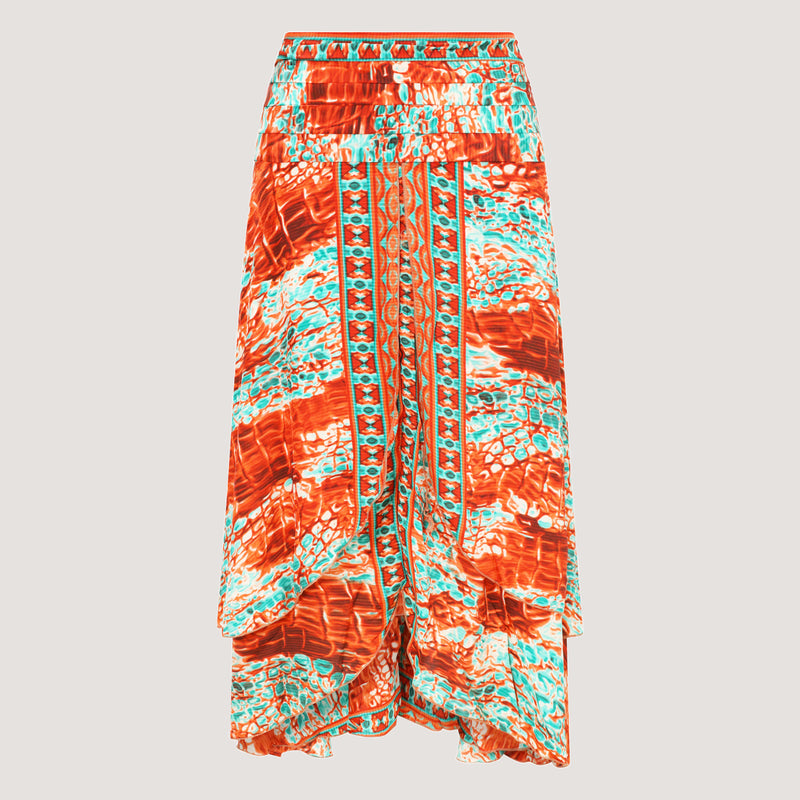 Green & Orange Batik Layered Silk 2-in-1 Skirt Dress - OMishka Green & Orange Batik Layered Silk 2-in-1 Skirt Dress - OMishka