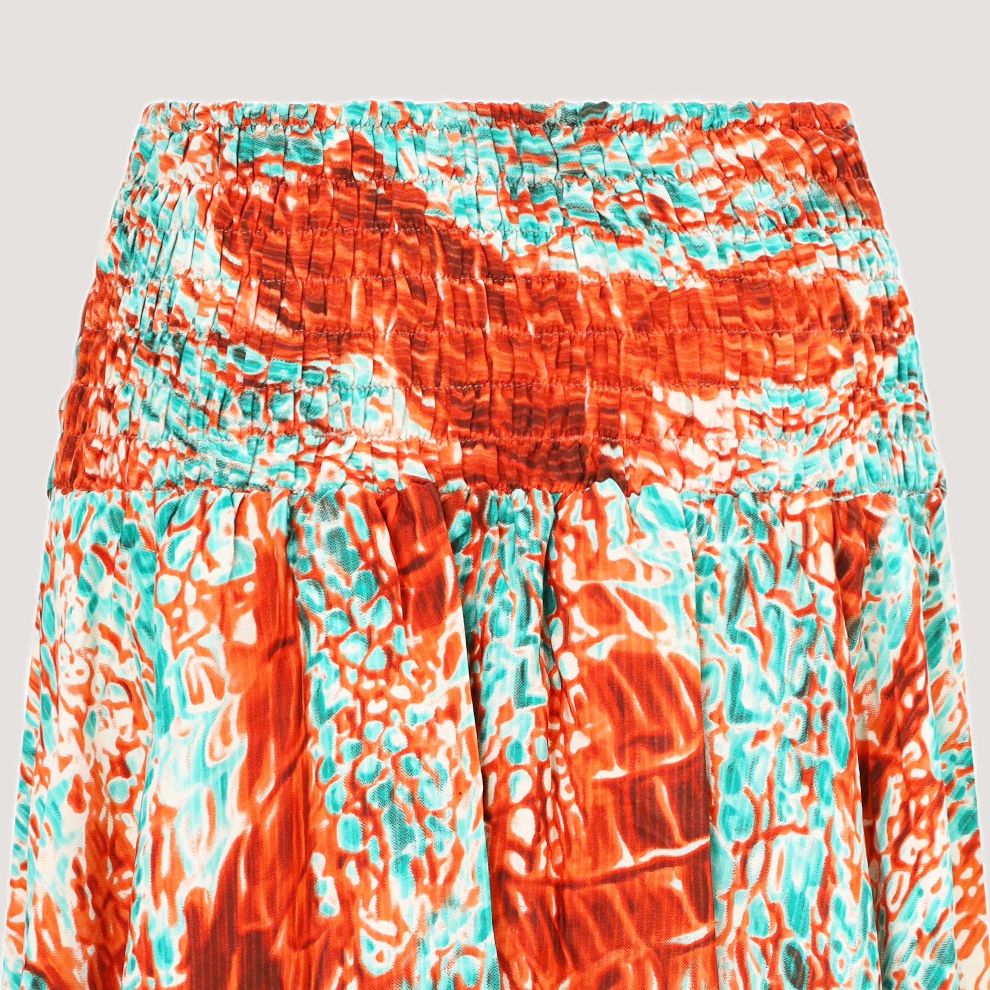Green & Orange Batik Layered Silk 2-in-1 Skirt Dress