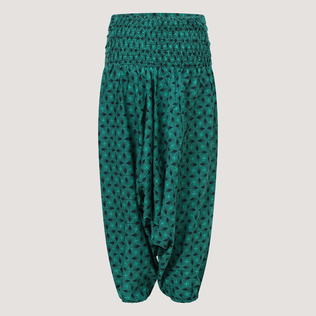 Green palm bandeau jumpsuit 2-in-1 harem pants designed by OMishka