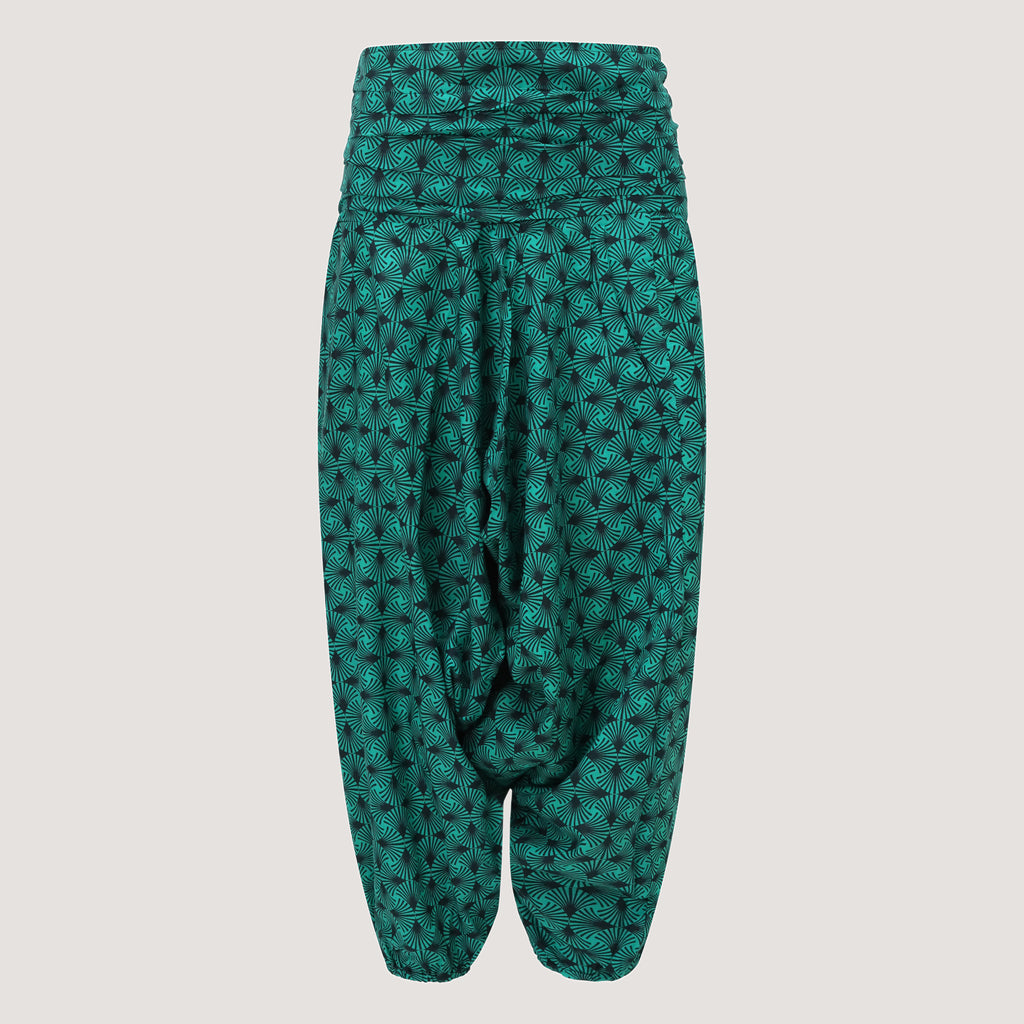 Green palm harem trousers 2-in-1 bandeau jumpsuit designed by OMishka