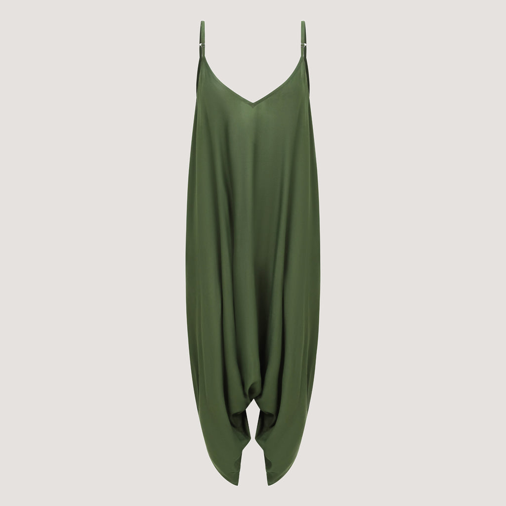 Green strappy, sleeveless harem jumpsuit designed by OMishka