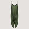 Green strappy, sleeveless harem jumpsuit with tapered legs designed by OMishka