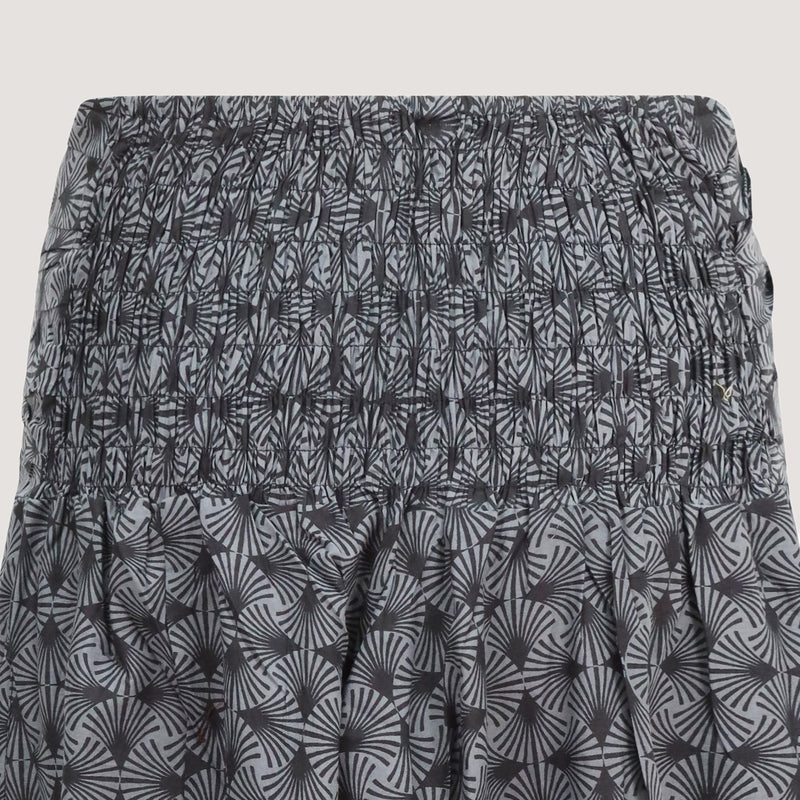Grey palm print 2-in-1 harem pants jumpsuit designed by OMishka