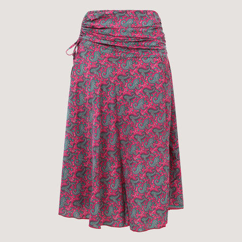Pink Petal Print Layered Silk 2-in-1 Skirt Dress