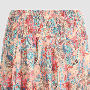 Indian pink flower print, double layered, recycled Indian sari silk 2-in-1 skirt dress designed by OMishka