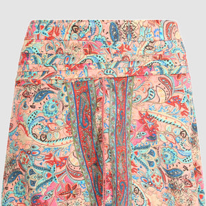 Indian pink flower print, double layered, recycled Indian sari silk skirt 2-in-1 dress designed by OMishka