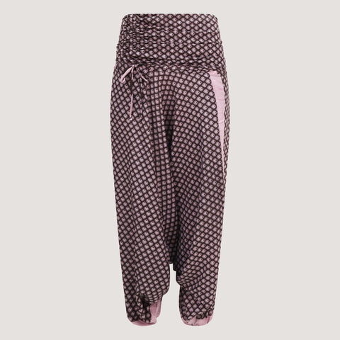 Pink Paisley Motif Silk Harem Trousers 2-in-1 Jumpsuit