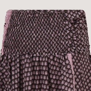 Maroon block print, recycled Indian sari silk 2-in-1 A-line skirt dress designed by OMishka