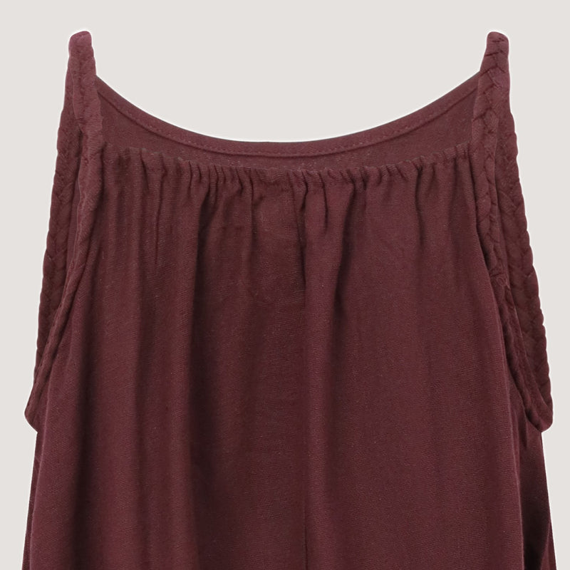 Maroon Linen Hanky Hem Midi Dress