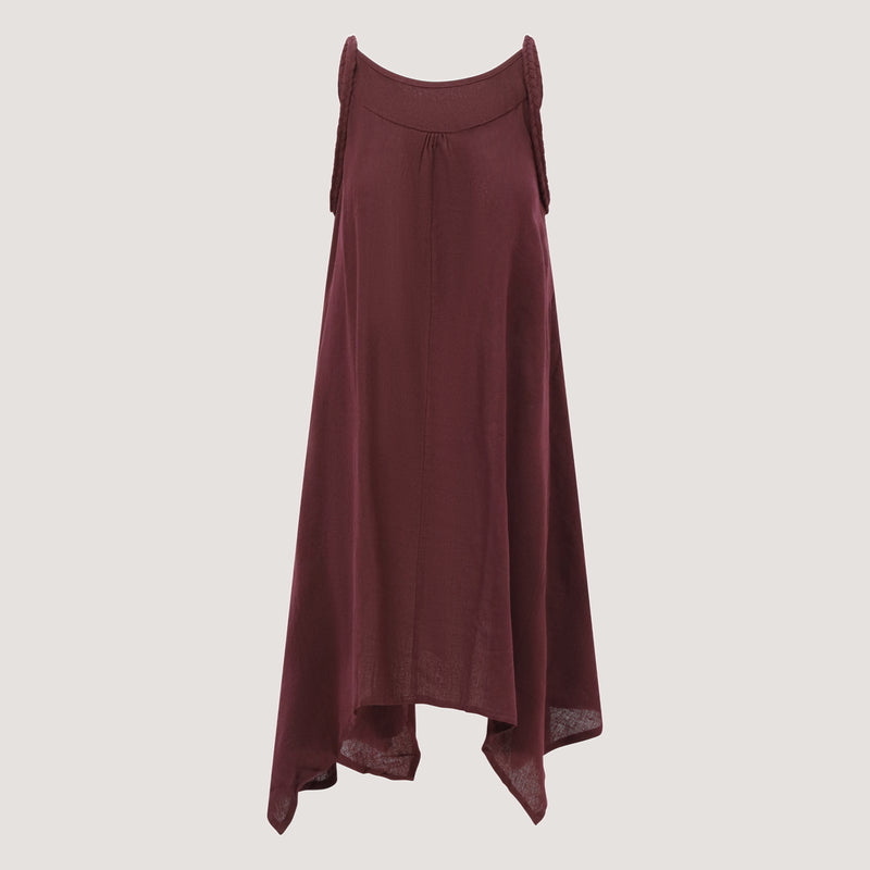 Maroon Linen Hanky Hem Midi Dress