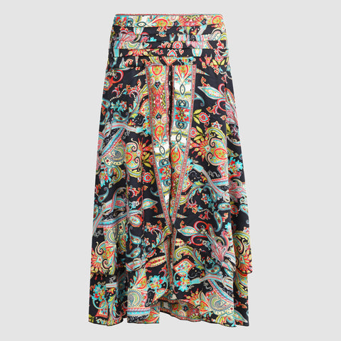 Yellow Paisley Print Layered Silk 2-in-1 Skirt Dress