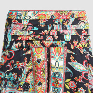 Black and multi colour floral print, double layered, recycled Indian sari silk skirt 2-in-1 dress designed by OMishka