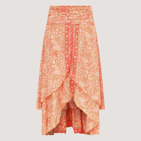 Pink Petal Print Layered Silk 2-in-1 Skirt Dress