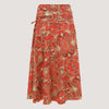 Orange floral paisley motif print, recycled Indian sari silk, 2-in-1 A-line skirt dress designed by OMishka