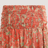 Orange floral swirl print, recycled Indian sari silk 2-in-1 A-line skirt dress designed by OMishka