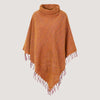 Orange roll neck, kantha embroidered, fringed poncho designed by OMishka