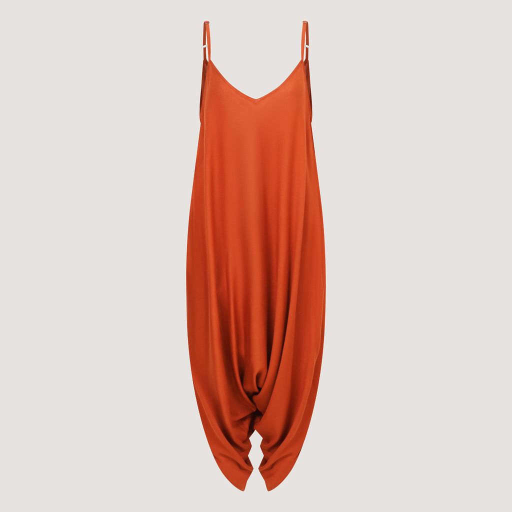 Orange strappy, sleeveless harem jumpsuit designed by OMishka