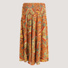 Orange art deco tile print, recycled Indian sari silk, strapless dress 2-in-1 A-line skirt designed by OMishka