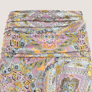 Pale pink geometric print, recycled Indian sari silk, A-line skirt 2-in-1 dress designed by OMishka