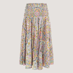 Pale pink geometric print, recycled Indian sari silk, strapless dress 2-in-1 A-line skirt designed by OMishka