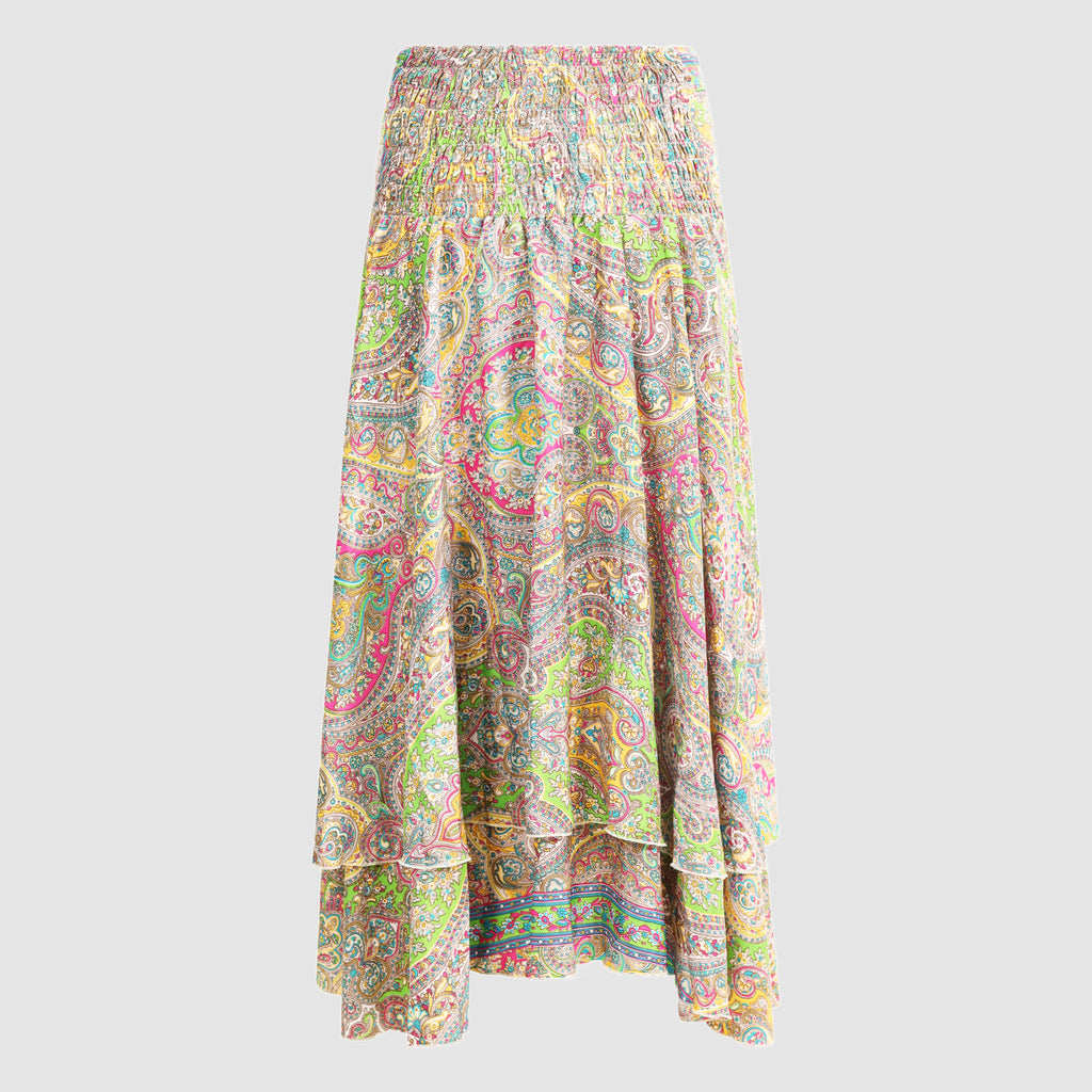 Pastel floral patterned, double layered recycled Indian sari silk, strapless dress 2-in-1 skirt designed by OMishka