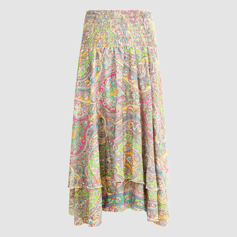 Pastel floral patterned, double layered recycled Indian sari silk, strapless dress 2-in-1 skirt designed by OMishka