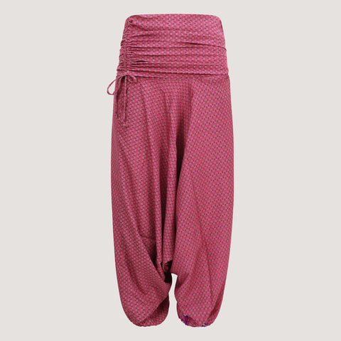 Maroon Block Print Silk Harem Trousers 2-in-1 Jumpsuit