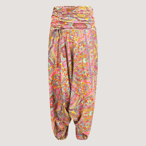Pink Swirl Print Silk Harem Trousers 2-in-1 Jumpsuit