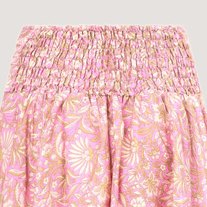 Pink floral print, double layered, recycled Indian sari silk 2-in-1 skirt dress designed by OMishka
