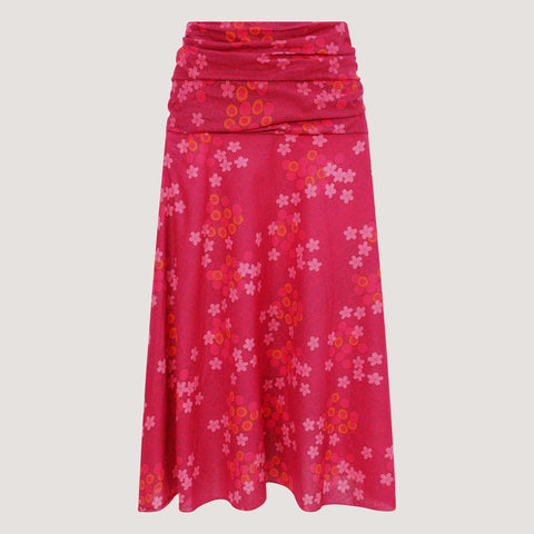 Green & Ecru Cross Print Layered Silk 2-in-1 Skirt Dress