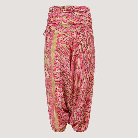 Red & Gold Animal Print Silk Harem Trousers 2-in-1 Jumpsuit
