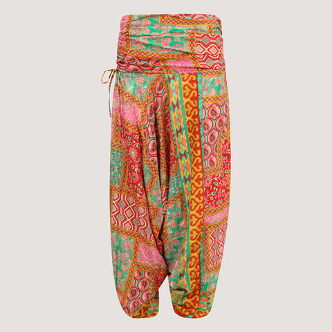 Pink Block Print Silk Harem Trousers 2-in-1 Jumpsuit
