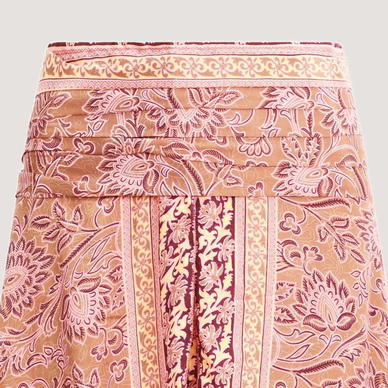 Pink lotus flower, double layered, recycled Indian sari silk skirt 2-in-1 dress designed by OMishka