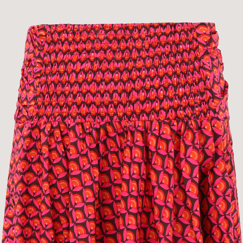 Pink lotus flower print 2-in-1 skirt dress designed by OMishka
