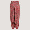 Pink floral paisley motif print, recycled Indian sari silk, strapless jumpsuit 2-in-1 harem trousers designed by OMishka