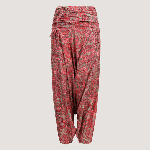 Red & Gold Animal Print Silk Harem Trousers 2-in-1 Jumpsuit