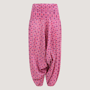 Pink retro flower harem trousers 2-in-1 jumpsuit designed by OMishka