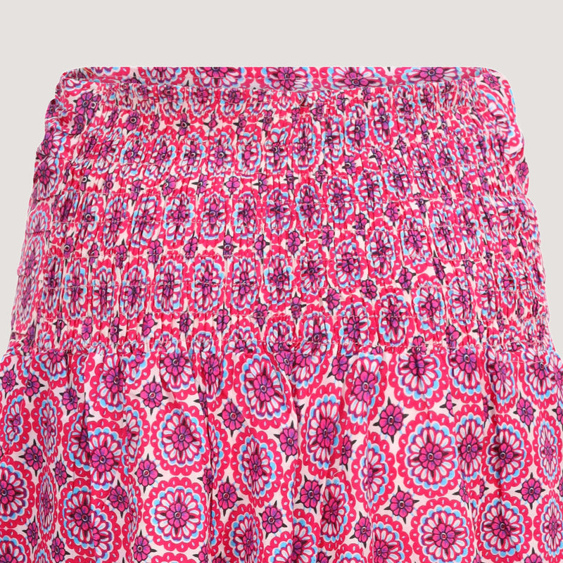 Pink retro flower print 2-in-1 harem pants jumpsuit designed by OMishka