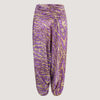 Purple and gold animal print, recycled Indian sari silk, harem trousers 2-in-1 bandeau jumpsuit designed by OMishka