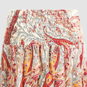 Red fire floral print, double layered, recycled Indian sari silk 2-in-1 skirt dress designed by OMishka