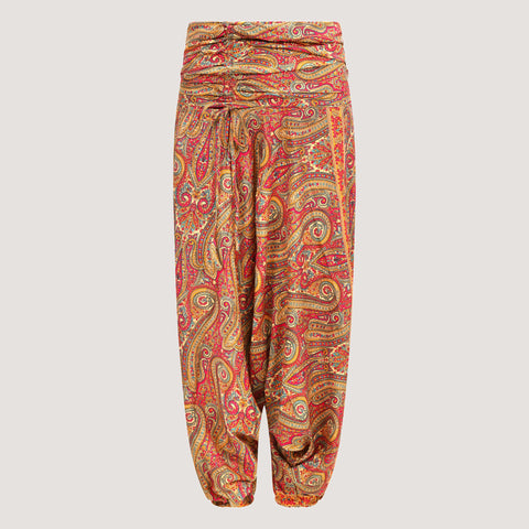 Pink Floral Paisley Silk Harem Trousers 2-in-1 Jumpsuit