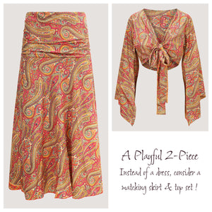 Red Floral Swirl Print Sari Wrap Top