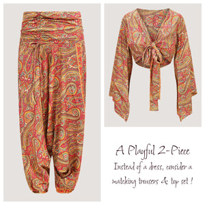 Red Floral Swirl Print Sari Wrap Top