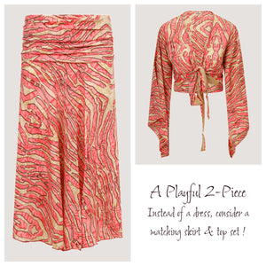 Red & Gold Animal Print Sari Wrap Top