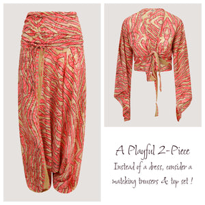 Red & Gold Animal Print Sari Wrap Top