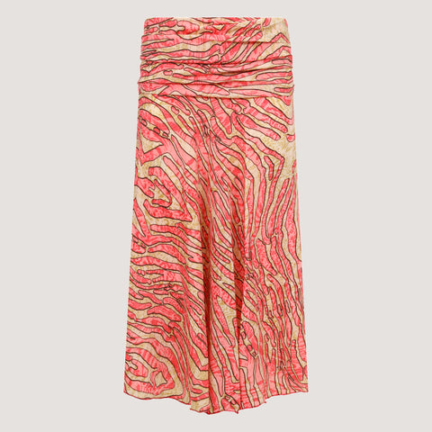 Yellow Block Print Layered Silk 2-in-1 Skirt Dress