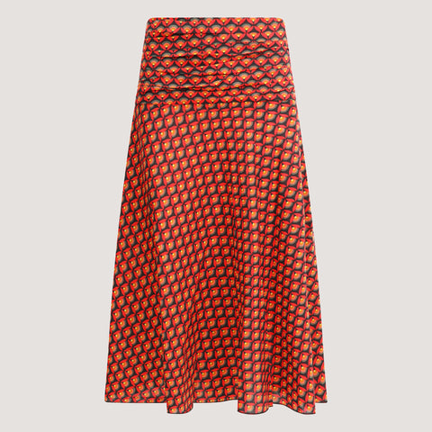 Red Birch Leaf Print 2-in-1 Skirt Dress