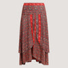 Red paisley, double layered, recycled Indian sari silk 2-in-1 skirt dress designed by OMishka