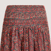 Red paisley motif print, double layered, recycled Indian sari silk 2-in-1 skirt dress designed by OMishka